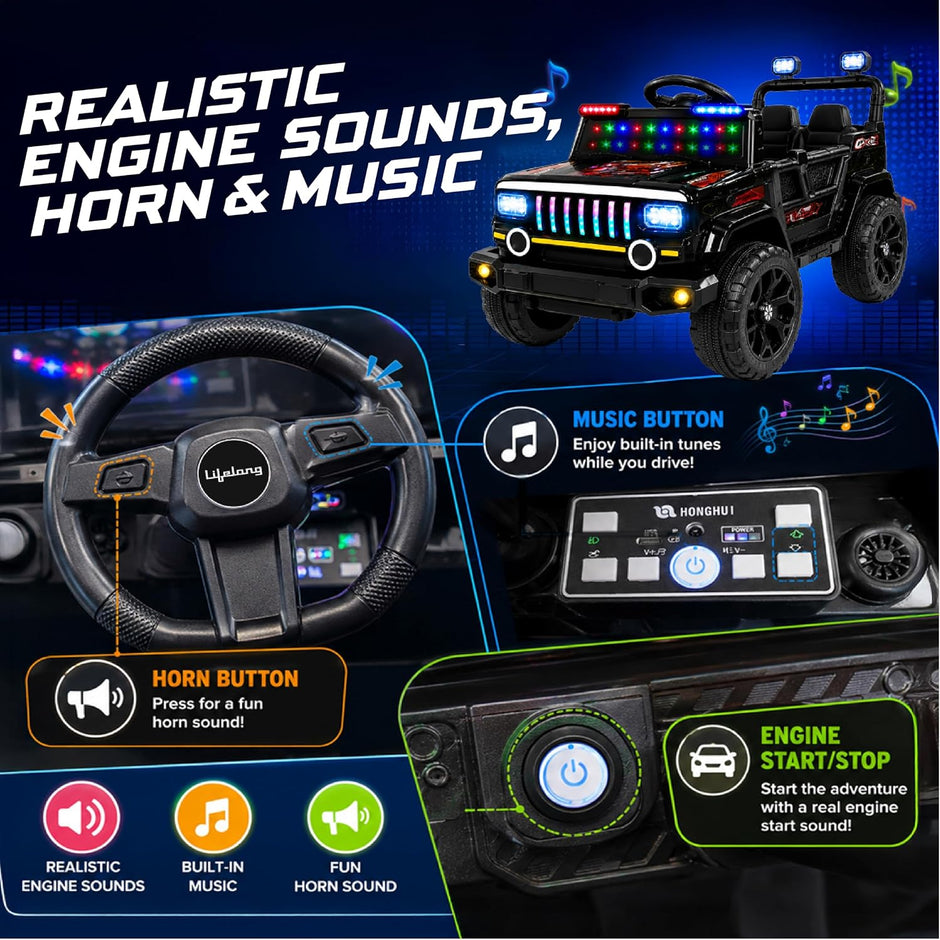 Lifelong Jeepster Kids Electric Ride-On Car (Black)