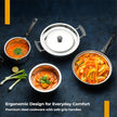 Lifelong 4 Pc Stainless Steel Cookware Set | 2.2L Kadhai with Lid 22cm | 1.4L Fry Pan 22cm | 1.2L Saucepan 14cm |1.4L Tope 16cm | Comes with Common Lid | Induction & Gas Compatible |Bakelite Handles