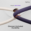 Lifelong Electronics 100W PD USB Type C to Type C Fast Charging Cable with Digital Power Indicator | High Speed Data Cable | Braided, Tangle Free | iPhone 16/15/14, Android, Laptop, Tablet etc | 1.25M
