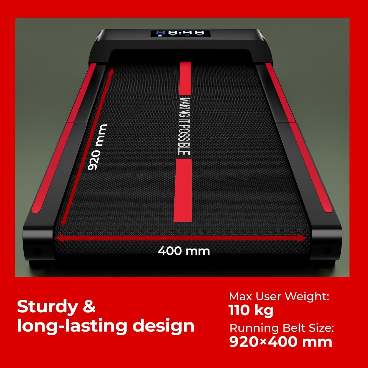 Lifelong Motorized 4.5 HP Foldable Walking Pad for Home | Treadmill for Home | 8 km/hr Speed | LED Display & Remote Control | Slim Under-Desk Walk Machine | 110 kg Capacity Ink Black