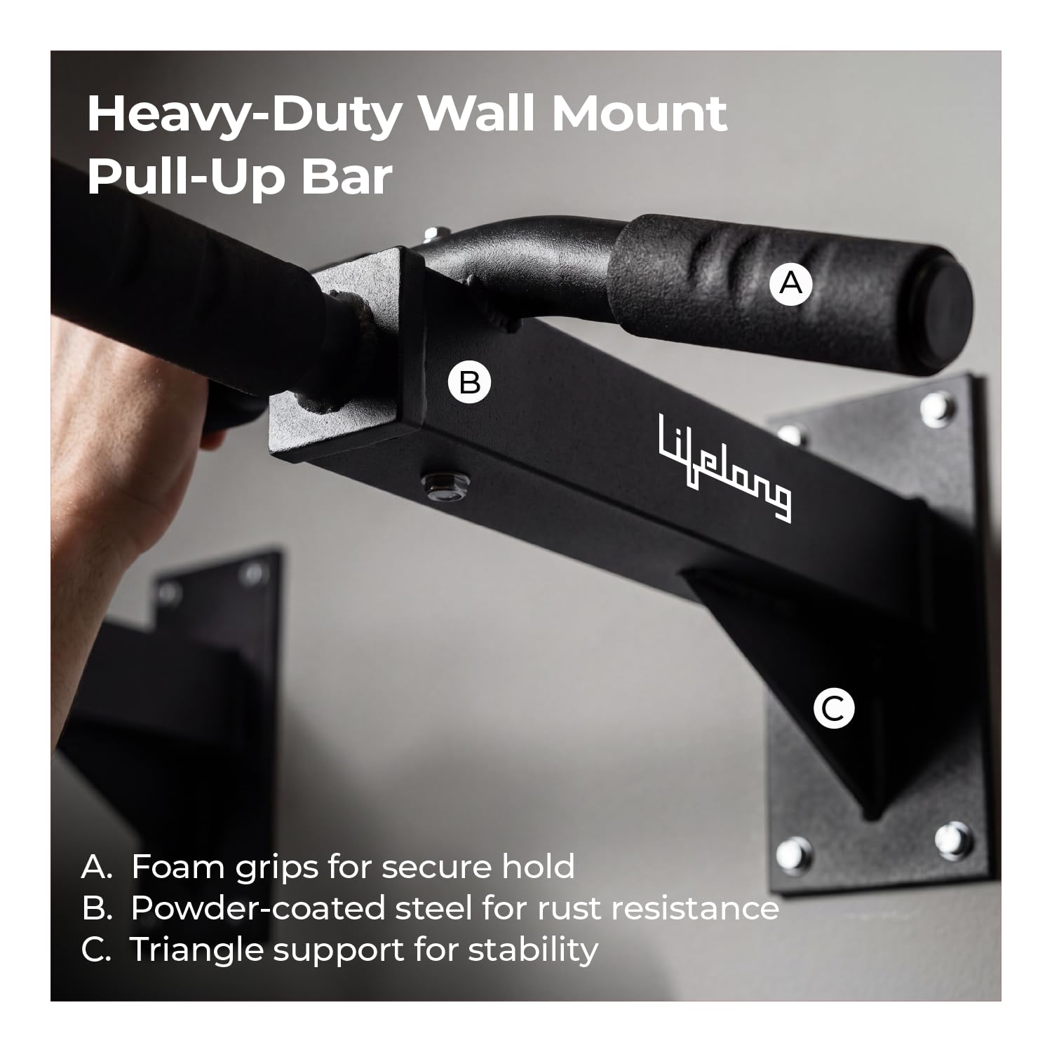 Lifelong Pull Up Bar Wall Mounted | 200kg Capacity| Foam Grip Pull Up Bar for Home | Gym Equipment for Home Workout| Triangle Support | Strong Wall Base| Pull up Bar for Home for Kids, Men & Women