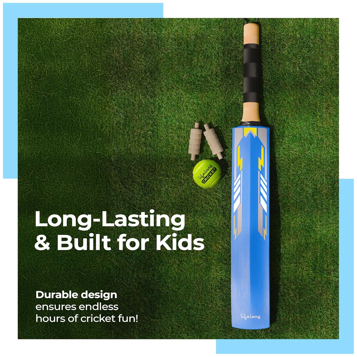 Lifelong Kids Wooden Cricket Bat – Lightweight Poplar Wood, Size 1 (Blue)