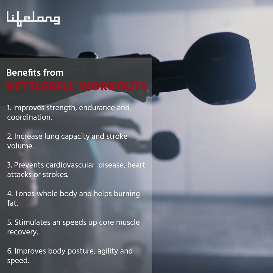 Lifelong Black Vinyl Cast Iron Kettlebells | Solid & Durable | Textured Wide Handle for Better Grip | Non-Slip Grip | Flat Bottom for Stability & Easy Storage | Corrosion-Resistant (10kg) 10 kg Vinyl