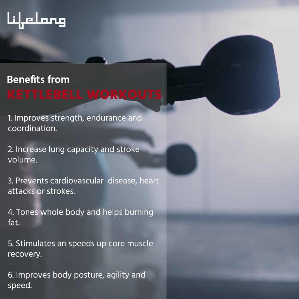 Lifelong Black Vinyl Cast Iron Kettlebells | Solid & Durable | Textured Wide Handle for Better Grip | Non-Slip Grip | Flat Bottom for Stability & Easy Storage | Corrosion-Resistant (10kg) 10 kg Vinyl