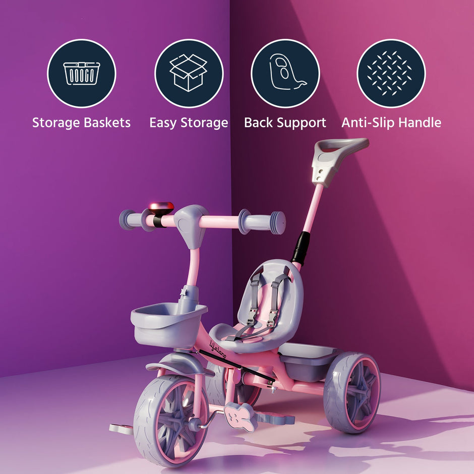 Lifelong Kids Tricycle with Parental control, Eva wheels, bell and Storage Basket / baby Trike/ Age Group 2 Year to 5years/ Pink(LLKPCTC04)