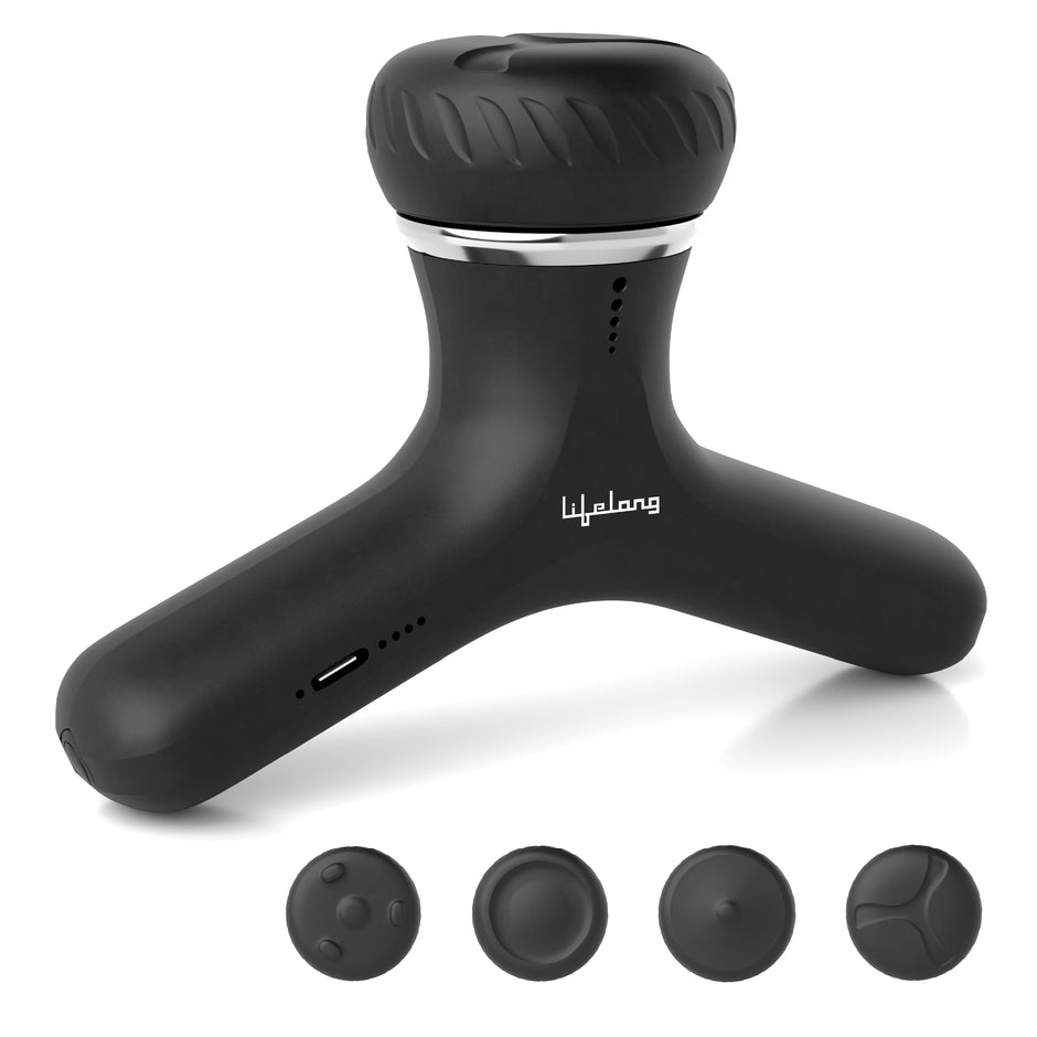 Lifelong Flathead Massager | Body Massager for Pain Relief | 4 Specialized Heads for Targeted Therapy | 4 Speed Levels | Full Body Electric Percussion Massager for Adults & Children