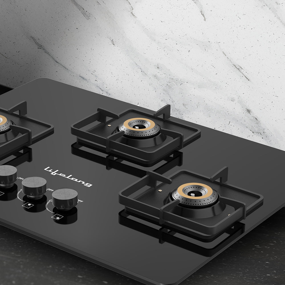 Lifelong 3 Burner Hob Gas Stove – Toughened Glass Top with Auto Ignition for Modern Kitchen (LLHT923)