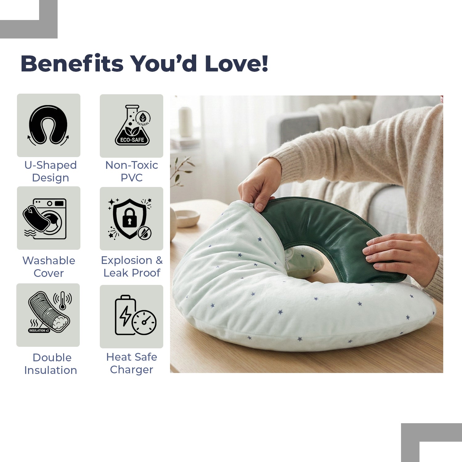 Lifelong U-Shaped Hot Water Bag | Non-Electric Rubber Heating Bottle for Pain Relief, Period Cramps, Neck & Shoulder Therapy | Reusable Hot & Cold-Water Bottle | Long Heat Retention