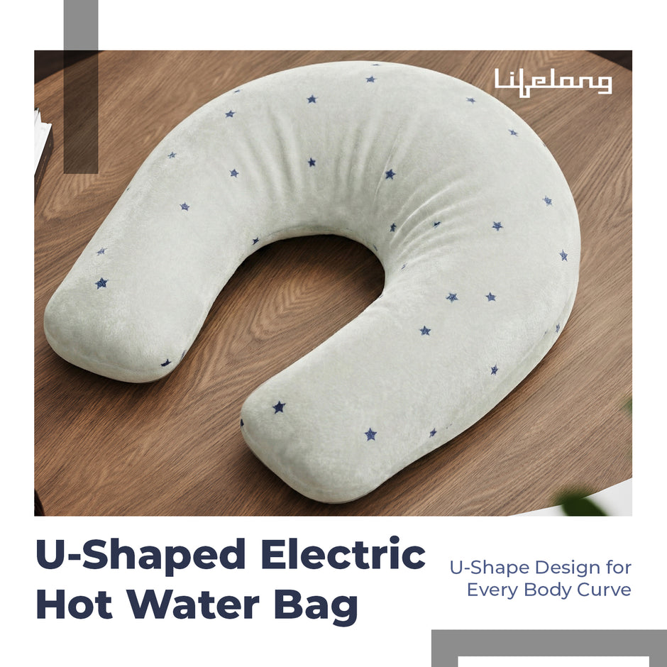 Lifelong U-Shaped Hot Water Bag | Non-Electric Rubber Heating Bottle for Pain Relief, Period Cramps, Neck & Shoulder Therapy | Reusable Hot & Cold-Water Bottle | Long Heat Retention