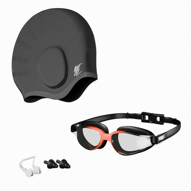 Lifelong Silicone Swimming Kit – Goggles, Cap, Earplugs & Nose Clip | Anti-Fog & Waterproof (Black)