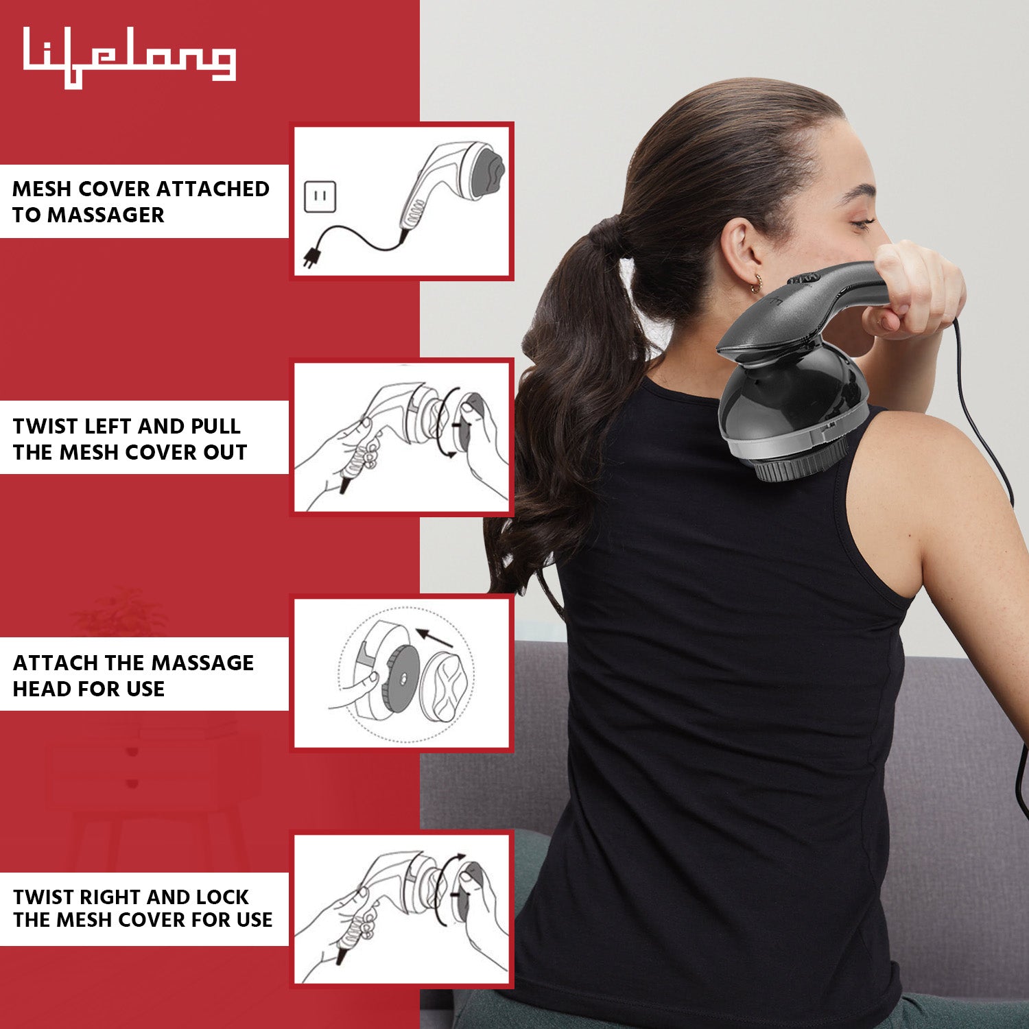 Lifelong Electric Handheld Pain Relief Full Body Massager for Neck, Back, Leg & Foot