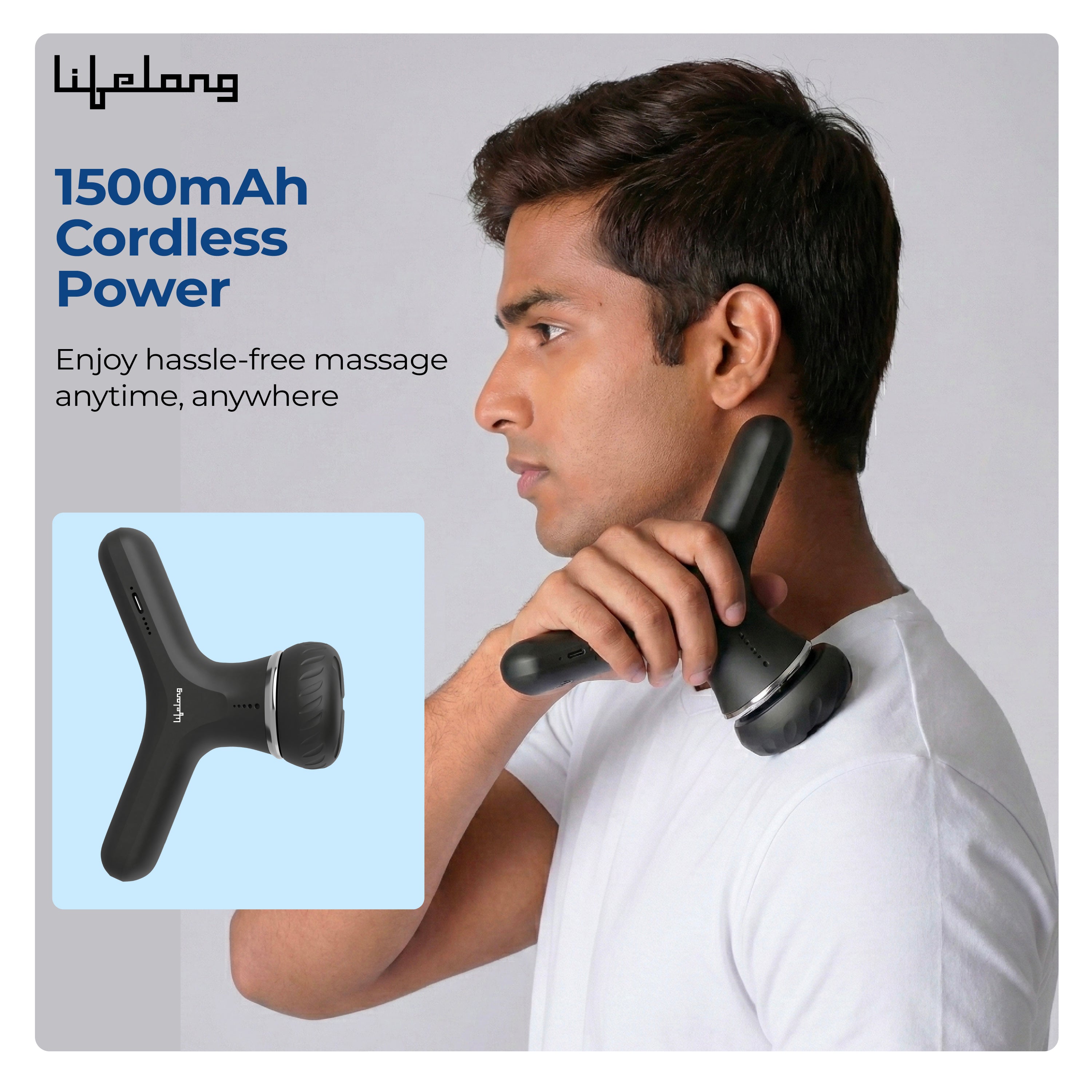 Lifelong Flathead Massager | Body Massager for Pain Relief | 4 Specialized Heads for Targeted Therapy | 4 Speed Levels | Full Body Electric Percussion Massager for Adults & Children