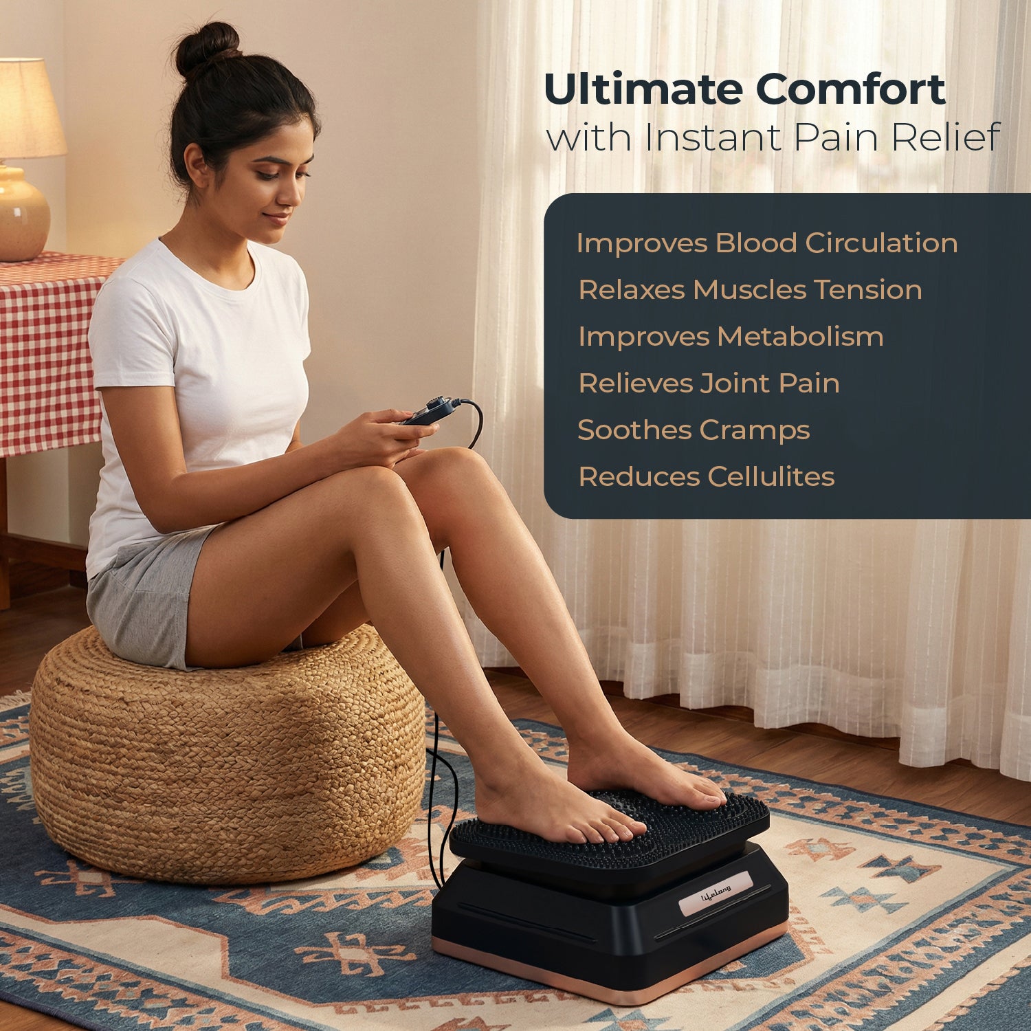 Lifelong Leg, Calf & Foot Massager Machine for Pain Relief | Therapy Vibration Massager with Acupressure Mat for Blood Circulation|Muscle Relaxer Machine with Adjustable Speed for Home|15Min Auto Off