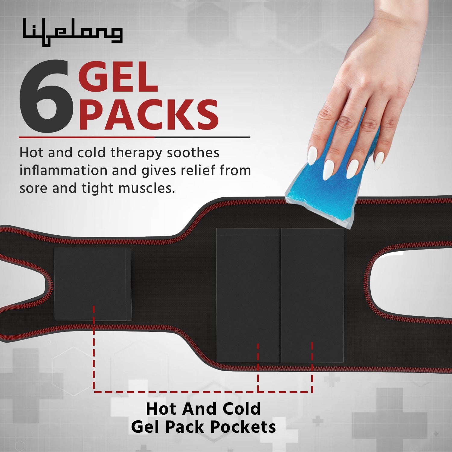 Lifelong LLOKB09 High Quality Knee Brace pair with 6 Gel Packs for Hot & Cold compression