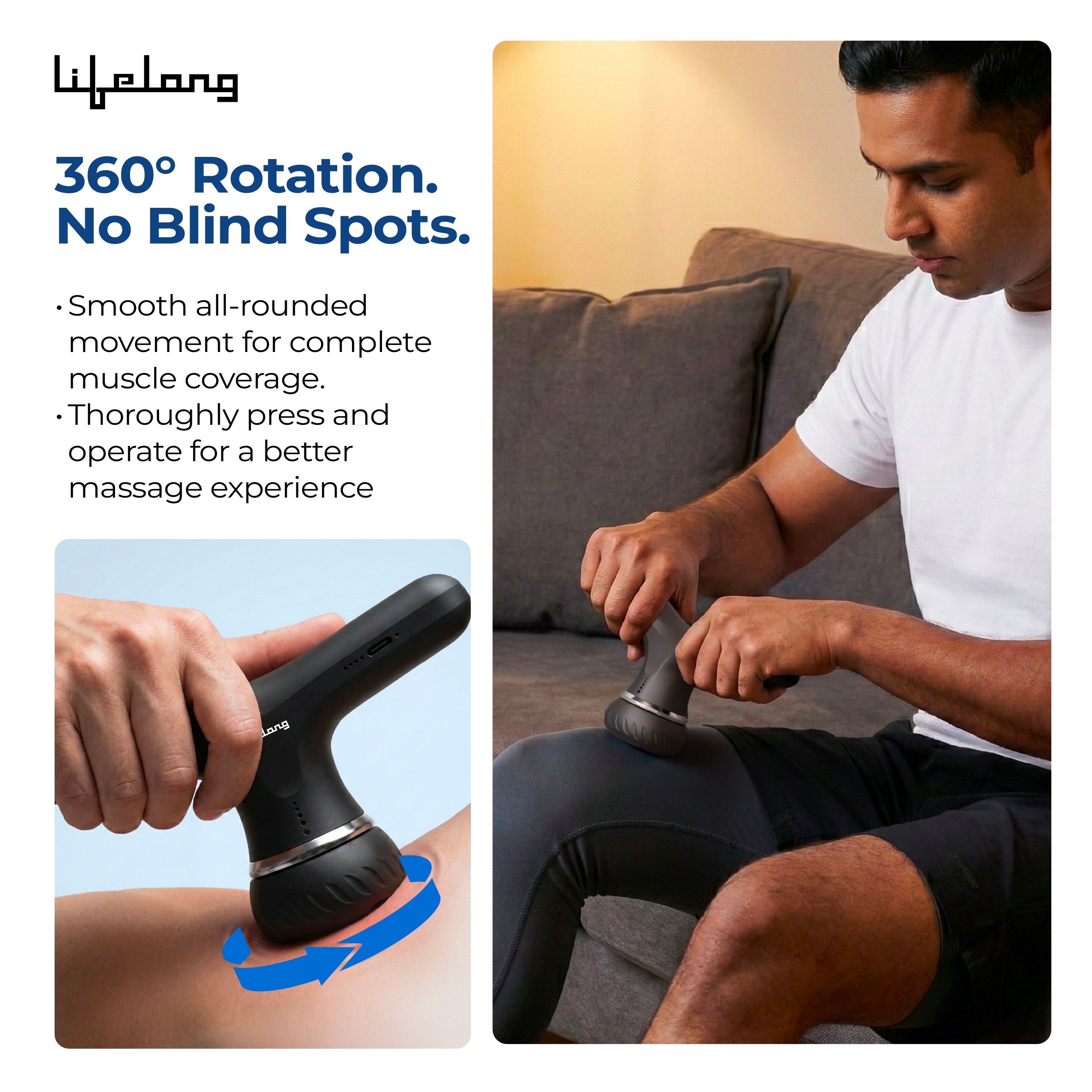Lifelong Flathead Massager | Body Massager for Pain Relief | 4 Specialized Heads for Targeted Therapy | 4 Speed Levels | Full Body Electric Percussion Massager for Adults & Children