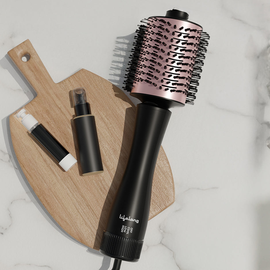 Blow Dry Brush | 1 Year Warranty | Hot Air Brush, 1200 Watts, 4 in 1 Hair Styling Brush, Attachments For Blow Dryer, Straightening Comb, Curler & Hot Air Brush (Rose Gold)
