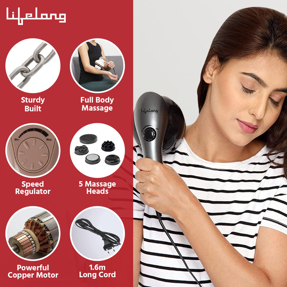 Lifelong Electric Handheld Pain Relief Full Body Massager for Neck, Back, Leg & Foot