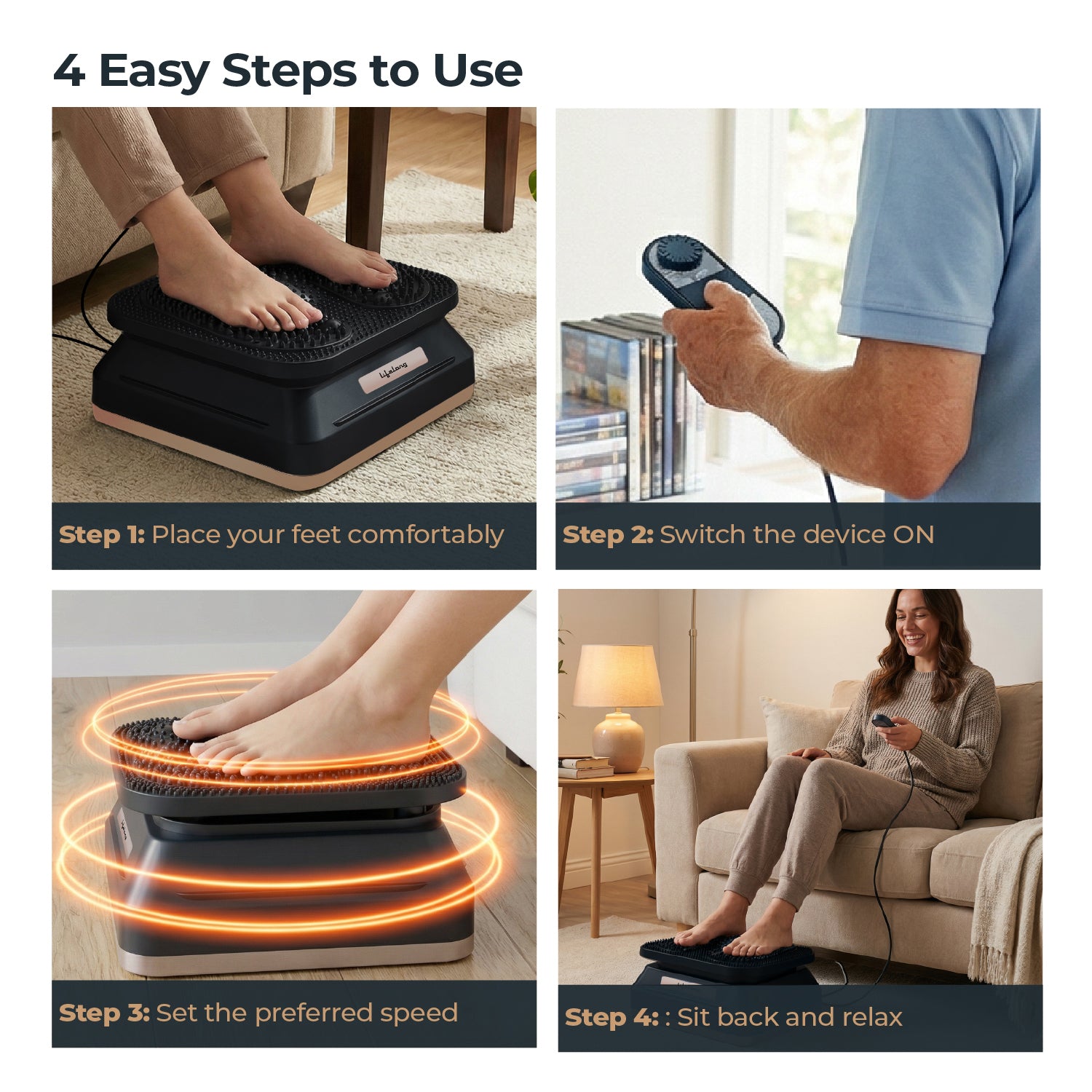 Lifelong Leg, Calf & Foot Massager Machine for Pain Relief | Therapy Vibration Massager with Acupressure Mat for Blood Circulation|Muscle Relaxer Machine with Adjustable Speed for Home|15Min Auto Off