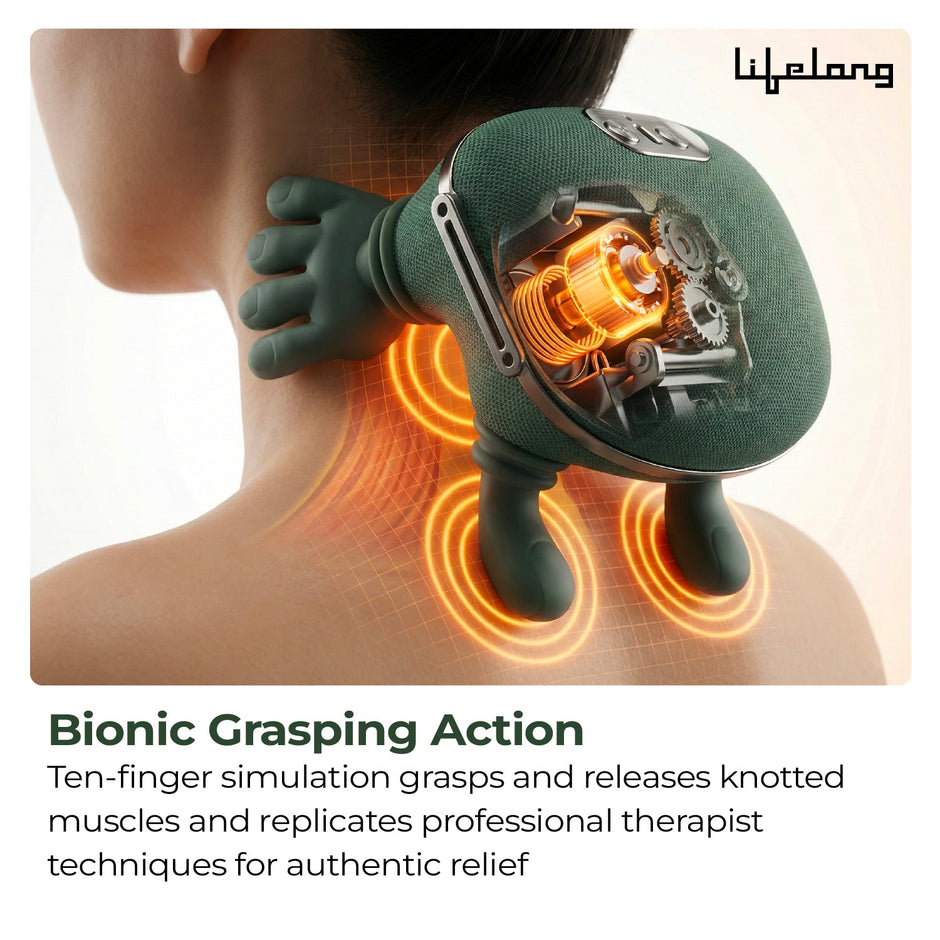 Lifelong Cordless Neck Massage Machine for Body Pain | 4D Kneading Back Massager for Pain Relief and deep Tissue | Simulated Human Hand Design | Wireless, Portable & Ergonomic Design