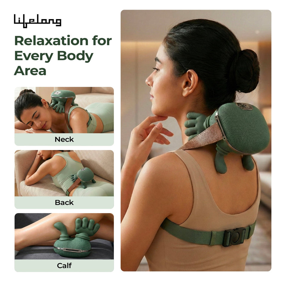Lifelong Cordless Neck Massage Machine for Body Pain | 4D Kneading Back Massager for Pain Relief and deep Tissue | Simulated Human Hand Design | Wireless, Portable & Ergonomic Design