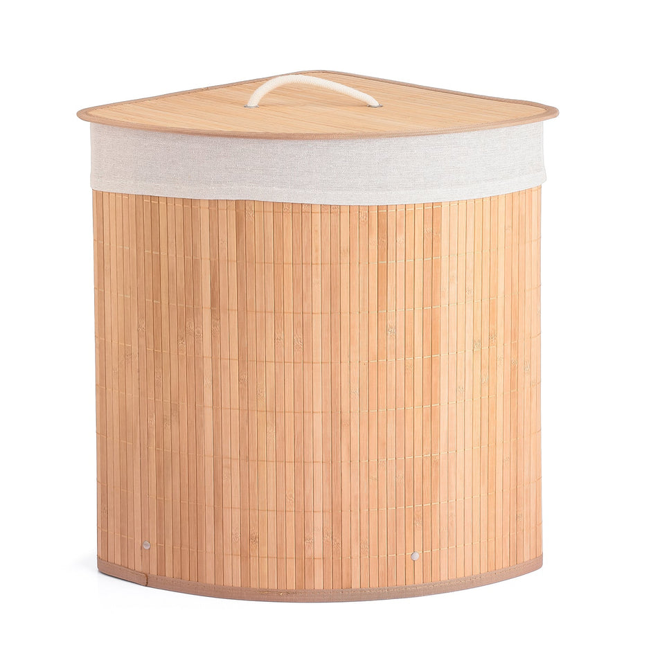 Lifelong LLHILB02 Foldable Bamboo Laundry Basket - 40L with Rope Handles, Lid & Washable Bag