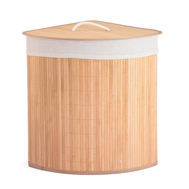 Lifelong LLHILB02 Foldable Bamboo Laundry Basket - 40L with Rope Handles, Lid & Washable Bag