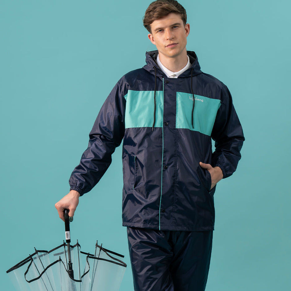 Lifelong Campaign Men's Polyester Waterproof Standard Length Raincoat Double Coating Reversible Rain Suit with Hood & Inner Mobile Pocket, Set of Top and Bottom, Size-L