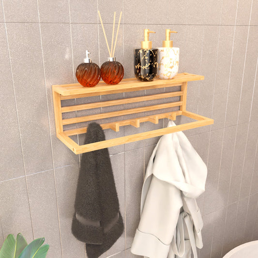 Lifelong Towel Rack & Shelf for Bathroom | Durable and Stylish Bamboo Bathroom Towel Holder