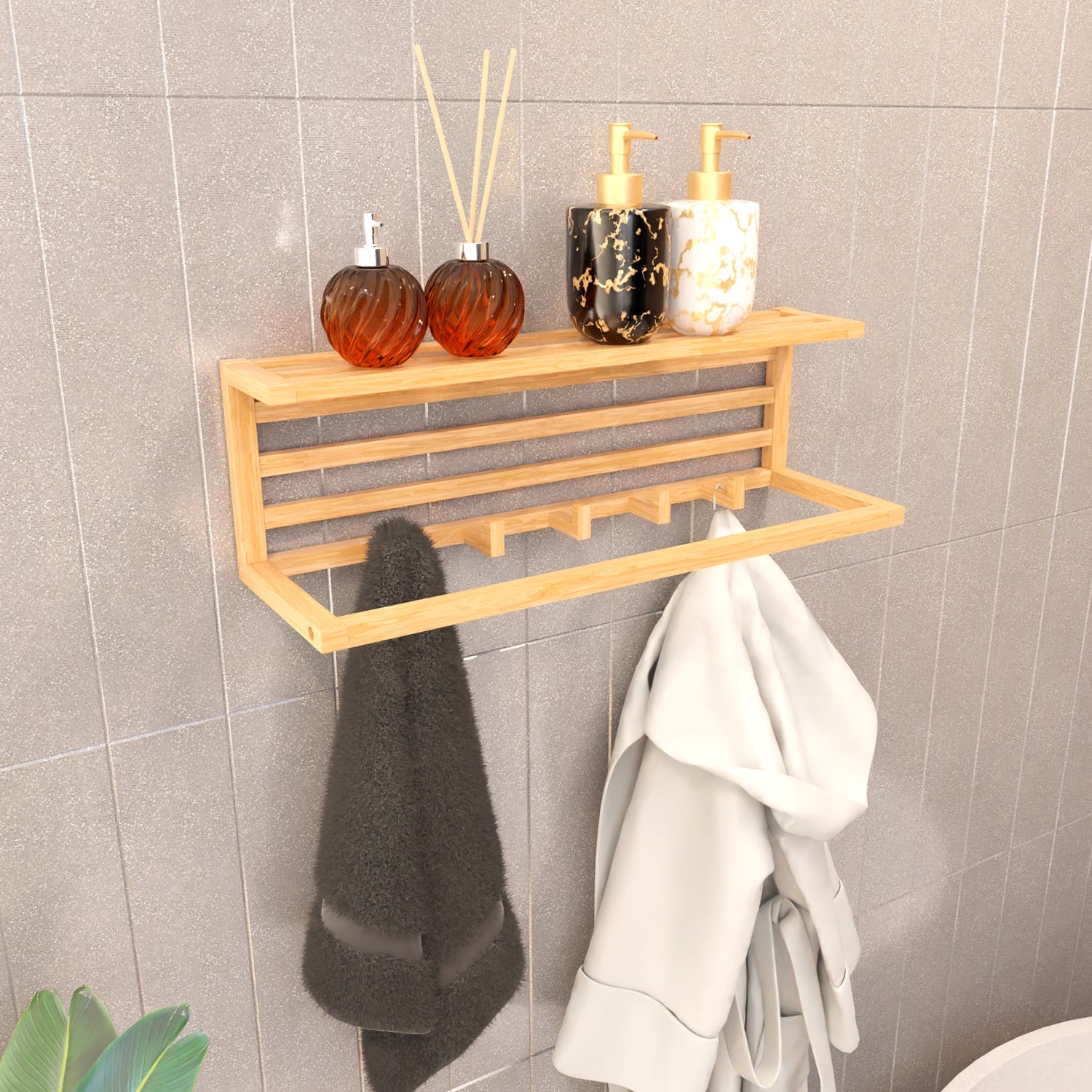 Lifelong Towel Rack & Shelf for Bathroom | Durable and Stylish Bamboo Bathroom Towel Holder