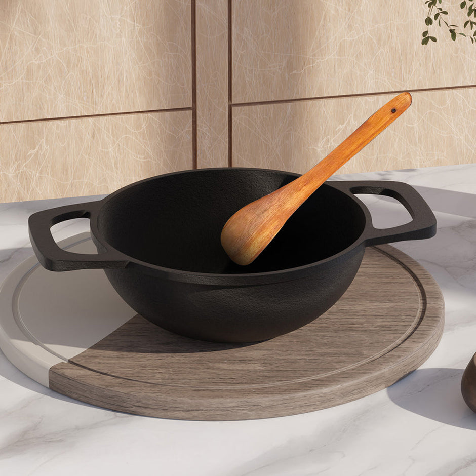 Lifelong Cast Iron Kadhai 20cm with Wooden Spatula