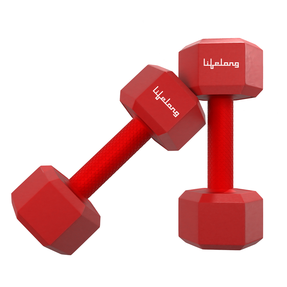 Lifelong PVC Hex Dumbbells Pack of 2 (1kg*2) Red Color for Home Gym Equipment Fitness Barbell|