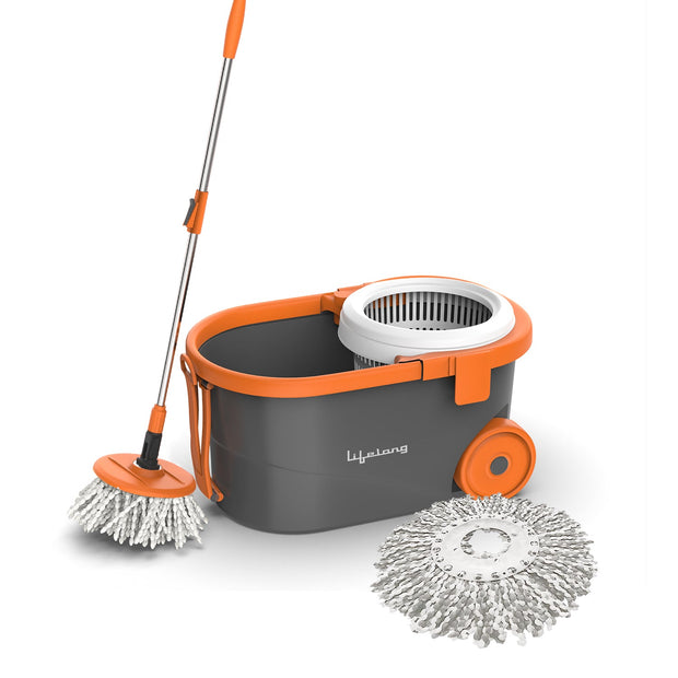 Lifelong 12L Spin Floor Mop Set with Bucket with 360 Degree Spinner, Floor Cleaning & Mopping System, Microfiber Refills (Orange, LLMOP901)