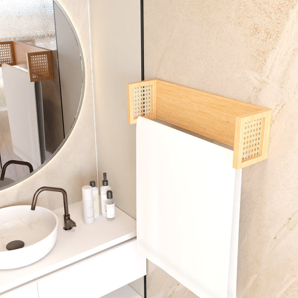 Bamboo Rattan Wall-Mounted Towel Rack