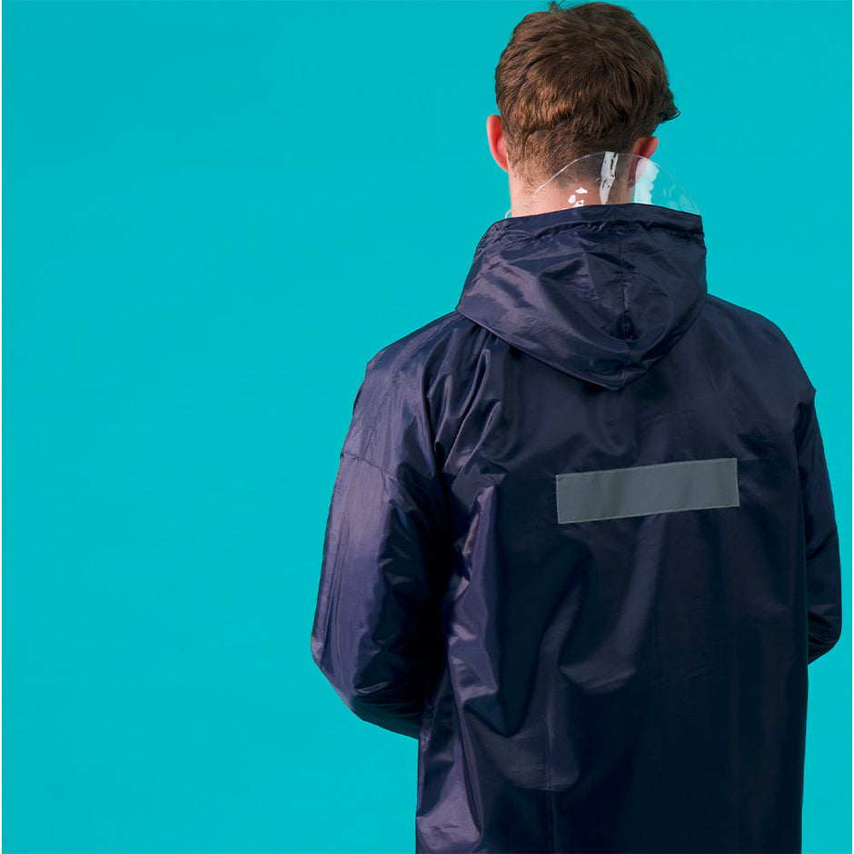 Men's Polyester Waterproof Standard Length Raincoat Double Coating Reversible Rain Suit with Hood & Inner Mobile Pocket, Set of Top and Bottom | Size: XXL