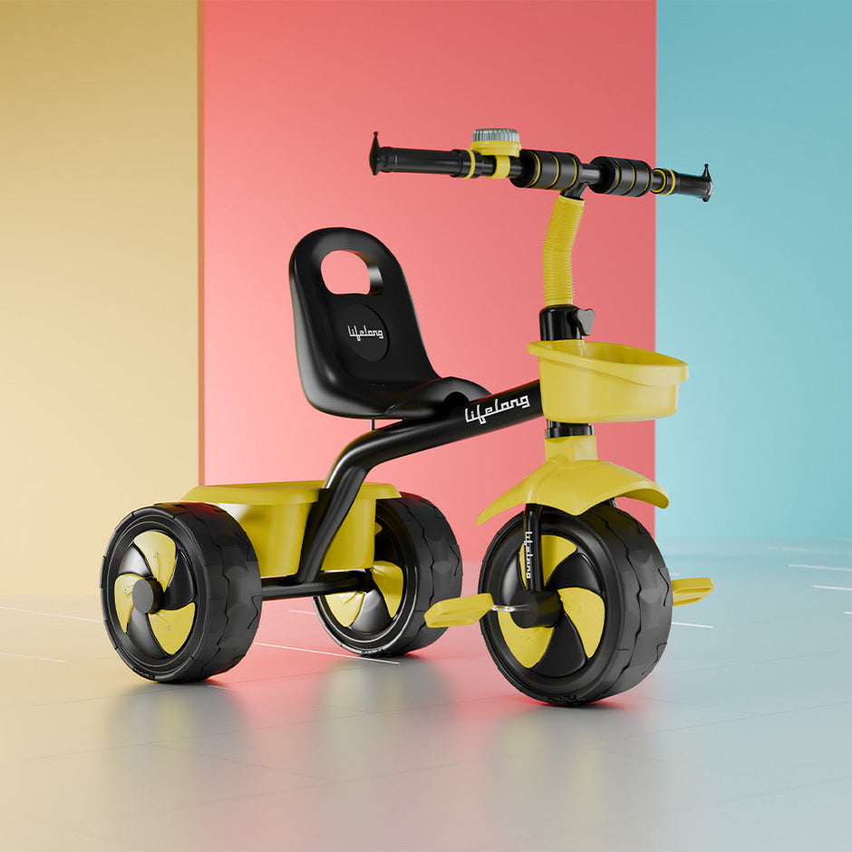 Lifelong Kids Tricycle with Eva wheels, bell and Storage Basket / baby Trike/ Age Group 2 Year to 5years/ Black & Yellow