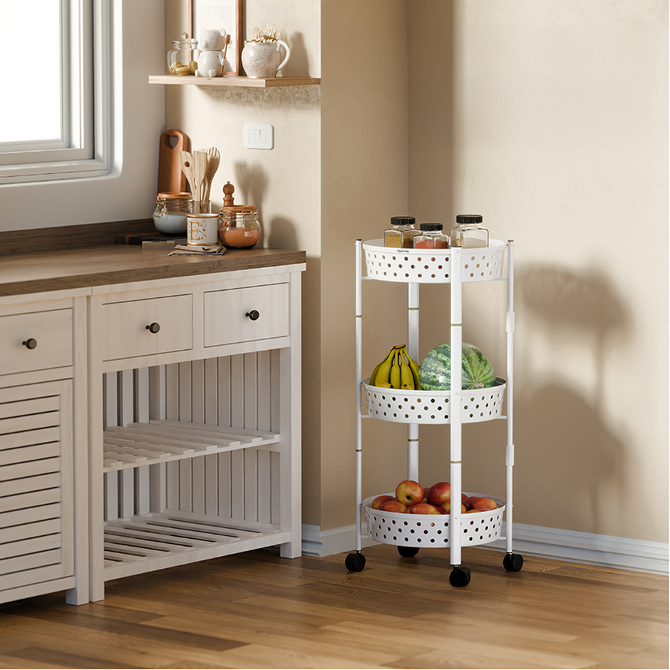 3-Layer Foldable Kitchen Storage Rack with Wheels – Alloy Steel Organizer Trolley
