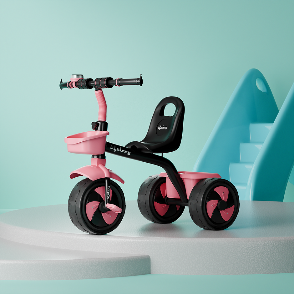 Lifelong Kids Tricycle with Eva wheels, bell and Storage Basket / baby Trike/ Age Group 2 Year to 5years/ Pink & Black