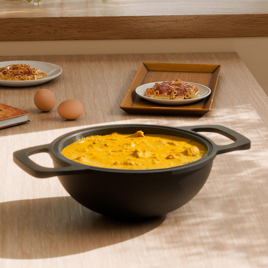 Lifelong Cast Iron Kadhai 20cm with Wooden Spatula