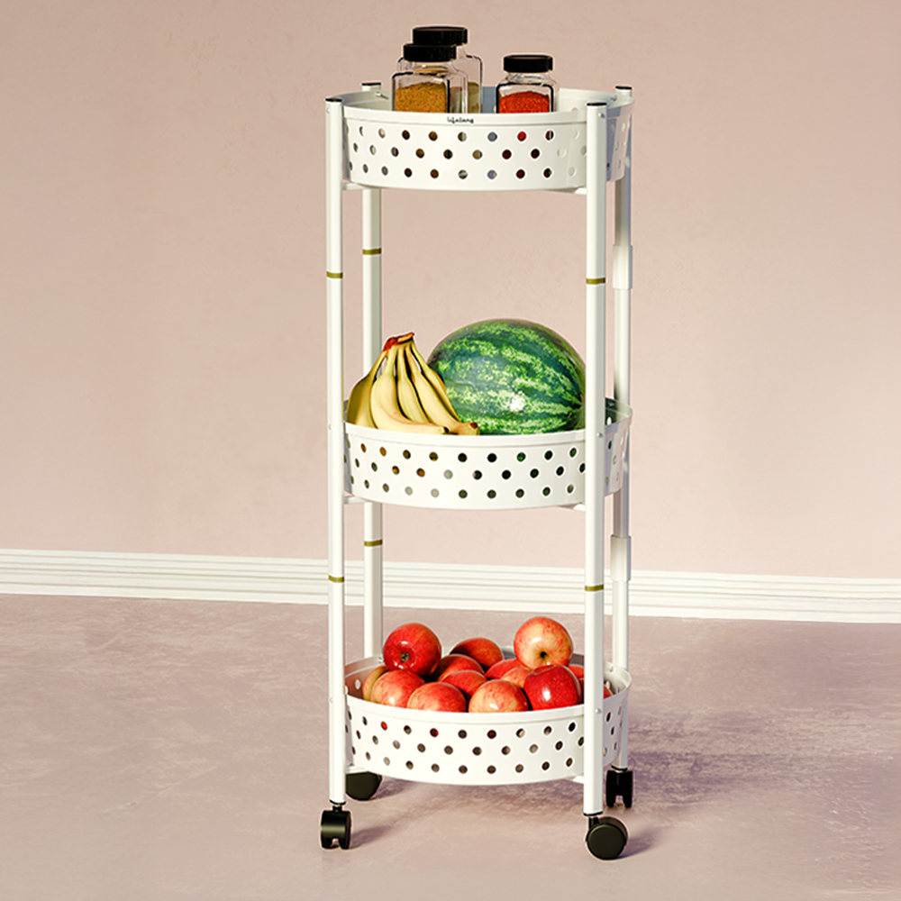 3-Layer Foldable Kitchen Storage Rack with Wheels – Alloy Steel Organizer Trolley