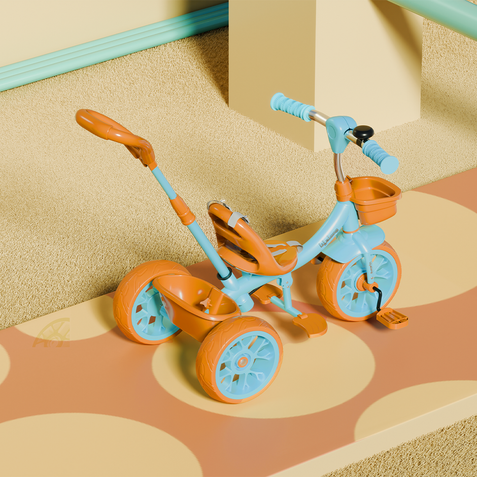 Kids Tricycle with Parental control, EVA wheels (Green/Tan)