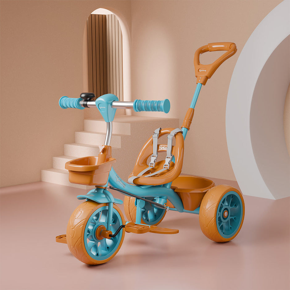 Kids Tricycle with Parental control, EVA wheels (Green/Tan)