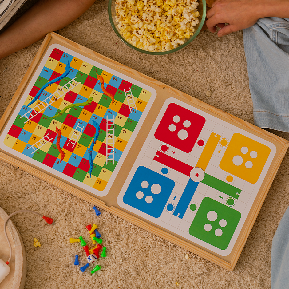 Lifelong Slingo 3-in-1 Wooden Board Game | Fastest Finger First, Ludo, Snakes & Ladders
