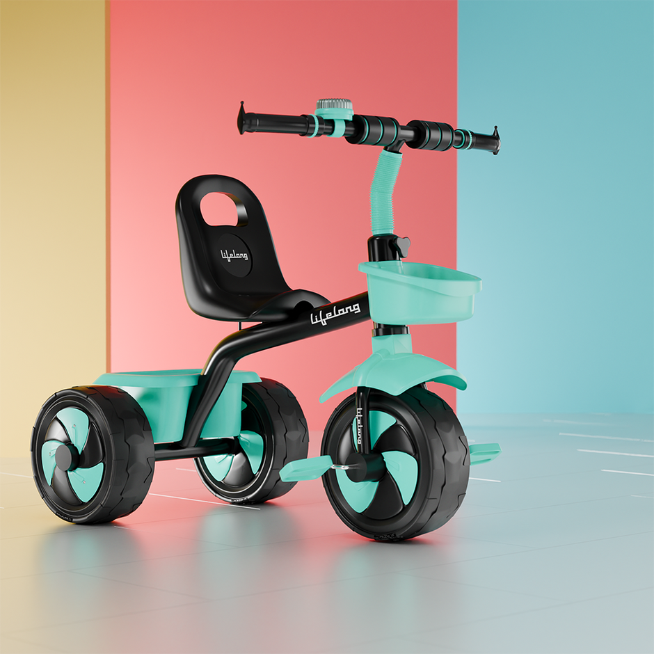 Lifelong Kids Tricycle with Eva wheels, bell and Storage Basket / baby Trike/ Age Group 2 Year to 5years/ Blue & Black