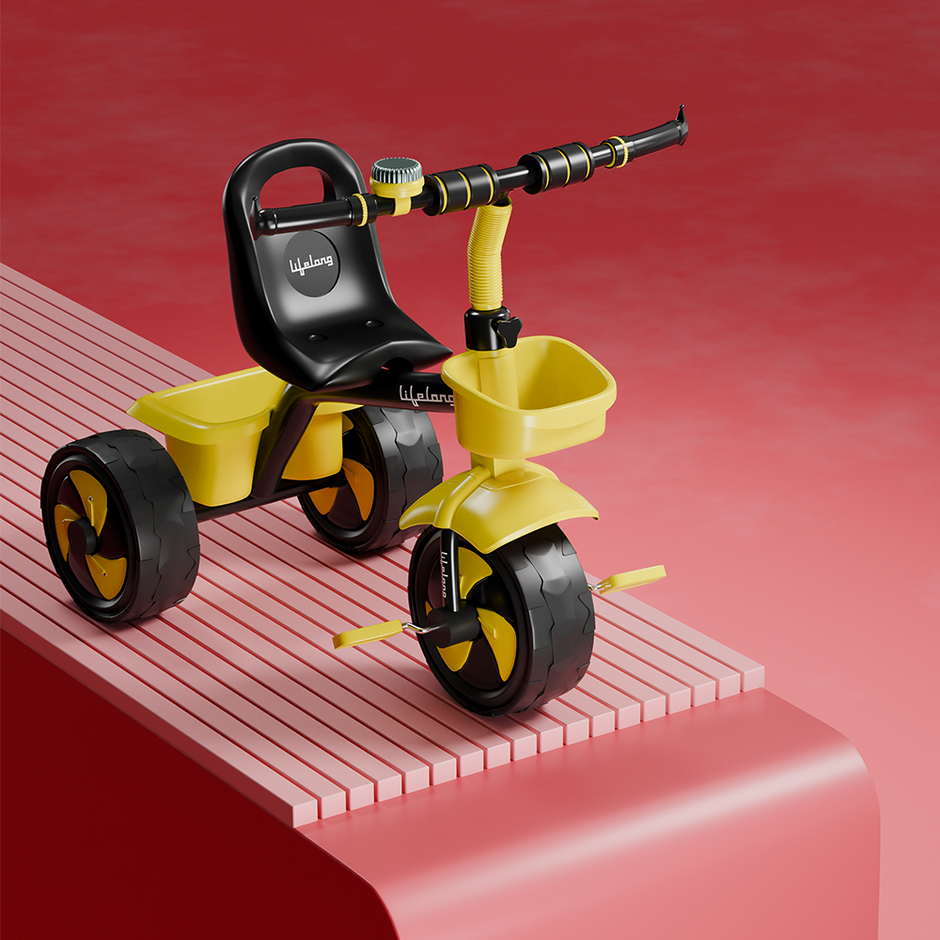 Lifelong Kids Tricycle with Eva wheels, bell and Storage Basket / baby Trike/ Age Group 2 Year to 5years/ Black & Yellow