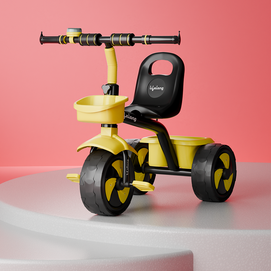 Lifelong Kids Tricycle with Eva wheels, bell and Storage Basket / baby Trike/ Age Group 2 Year to 5years/ Black & Yellow