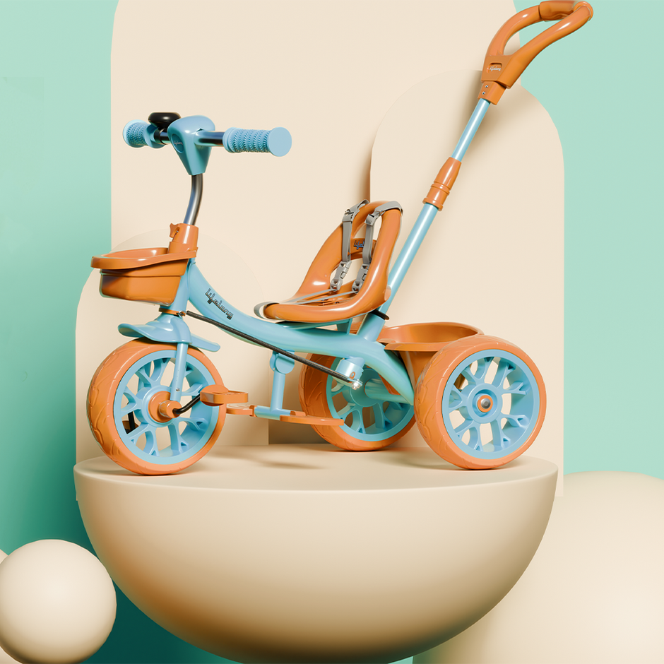Kids Tricycle with Parental control, EVA wheels (Green/Tan)