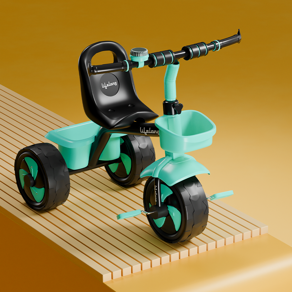 Lifelong Kids Tricycle with Eva wheels, bell and Storage Basket / baby Trike/ Age Group 2 Year to 5years/ Blue & Black
