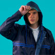 Men's Polyester Waterproof Standard Length Raincoat Double Coating Reversible Rain Suit with Hood & Inner Mobile Pocket, Set of Top and Bottom | Size: XXL