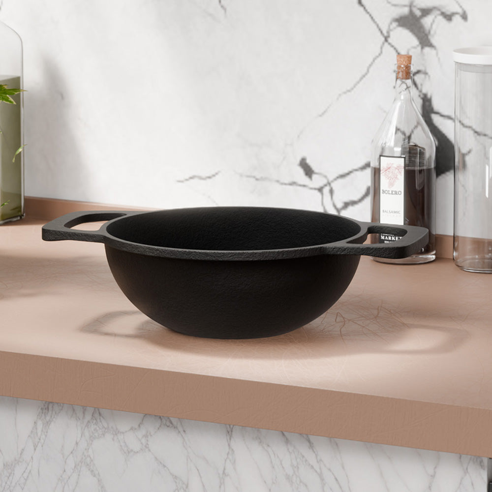 1.8L Cast Iron Kadhai with Wooden Spatula