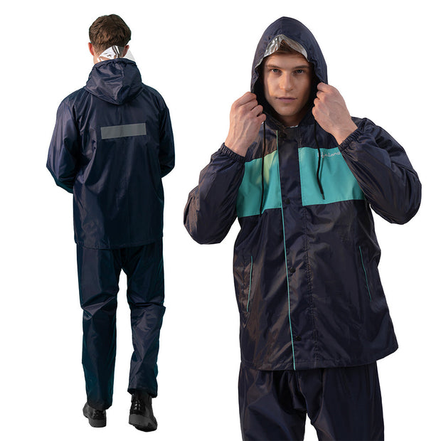 Lifelong Campaign Men's Polyester Waterproof Standard Length Raincoat Double Coating Reversible Rain Suit with Hood & Inner Mobile Pocket, Set of Top and Bottom, Size-L